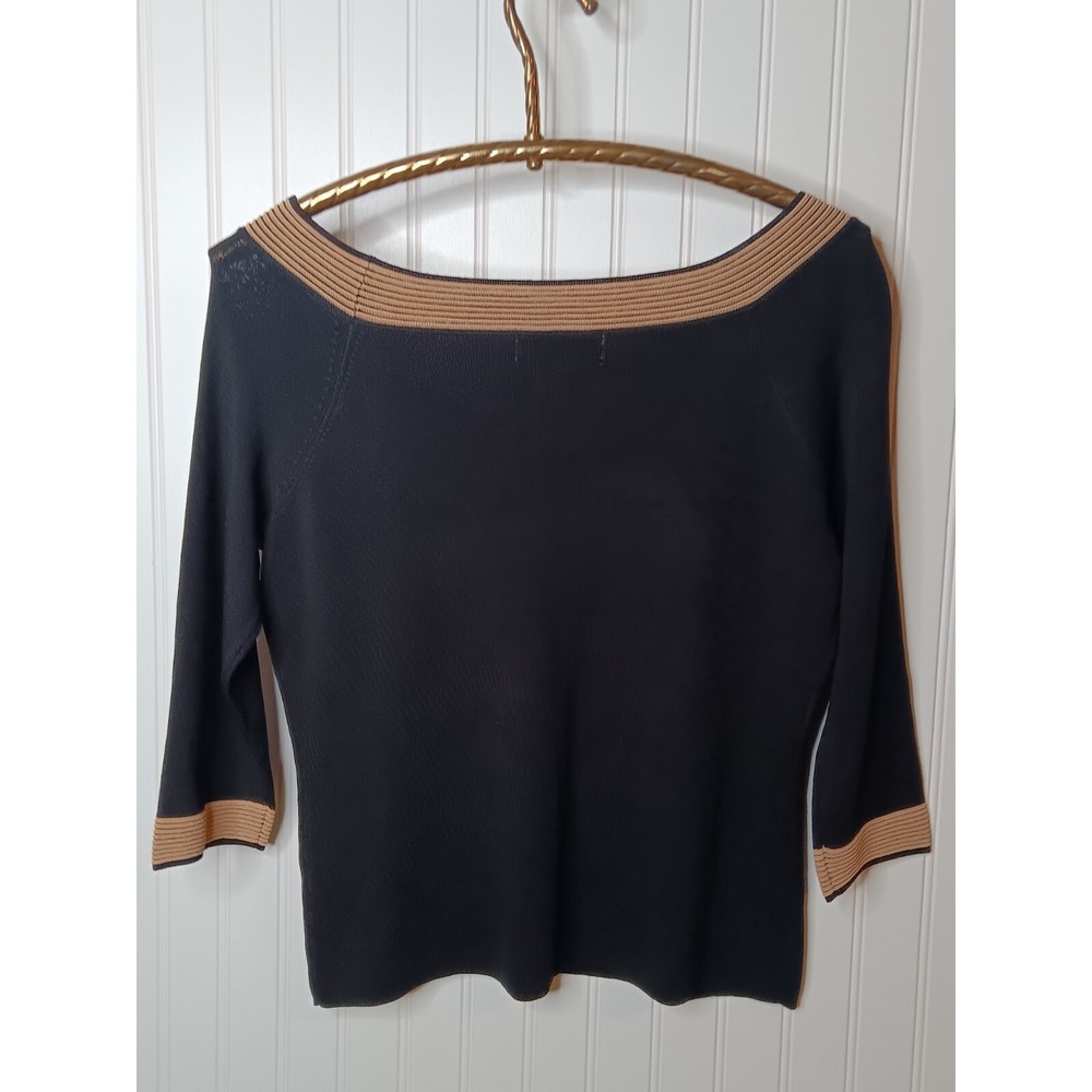 Maurice Sasson KiKiT 3/4 Sleeve Pullover Sweater Black Stretch Knit! L